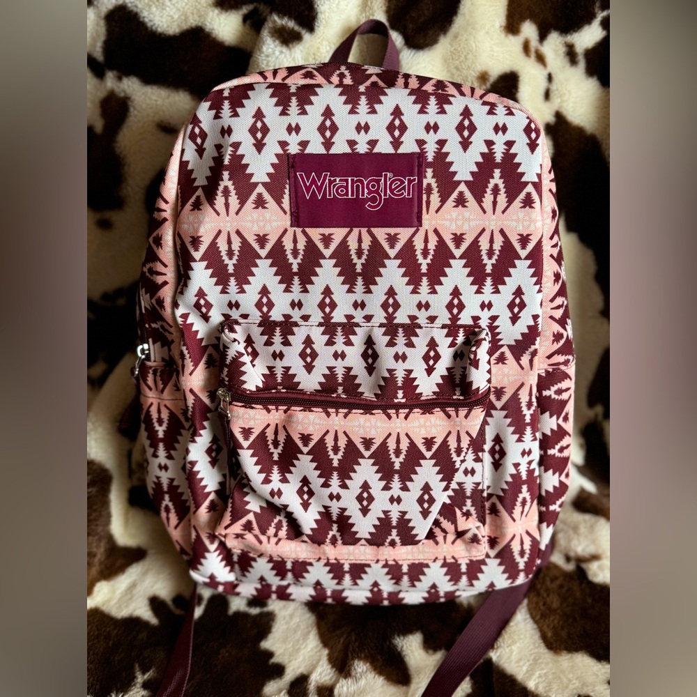 Wrangler Burgundy and White Geometric Backpack